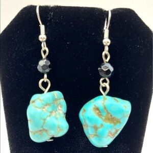 Turquoise Earrings Drop Dyed Howlite and Aurora Borealis Beads dangling pair!